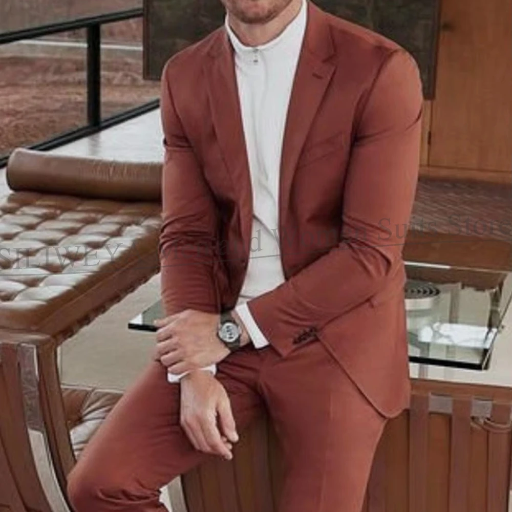 

Men Suits Slim Fit Fashion Notch Lapel Wedding Prom Tuxedo Solid Color Business Daily Casual 2 Piece Jacket+Pants Costume Homme