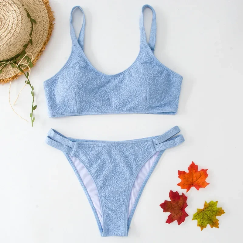sexy effen roze en hemelsblauwe bikini's sets twee stukken gewatteerde string badmode vrouwelijk badpak biquini tankini