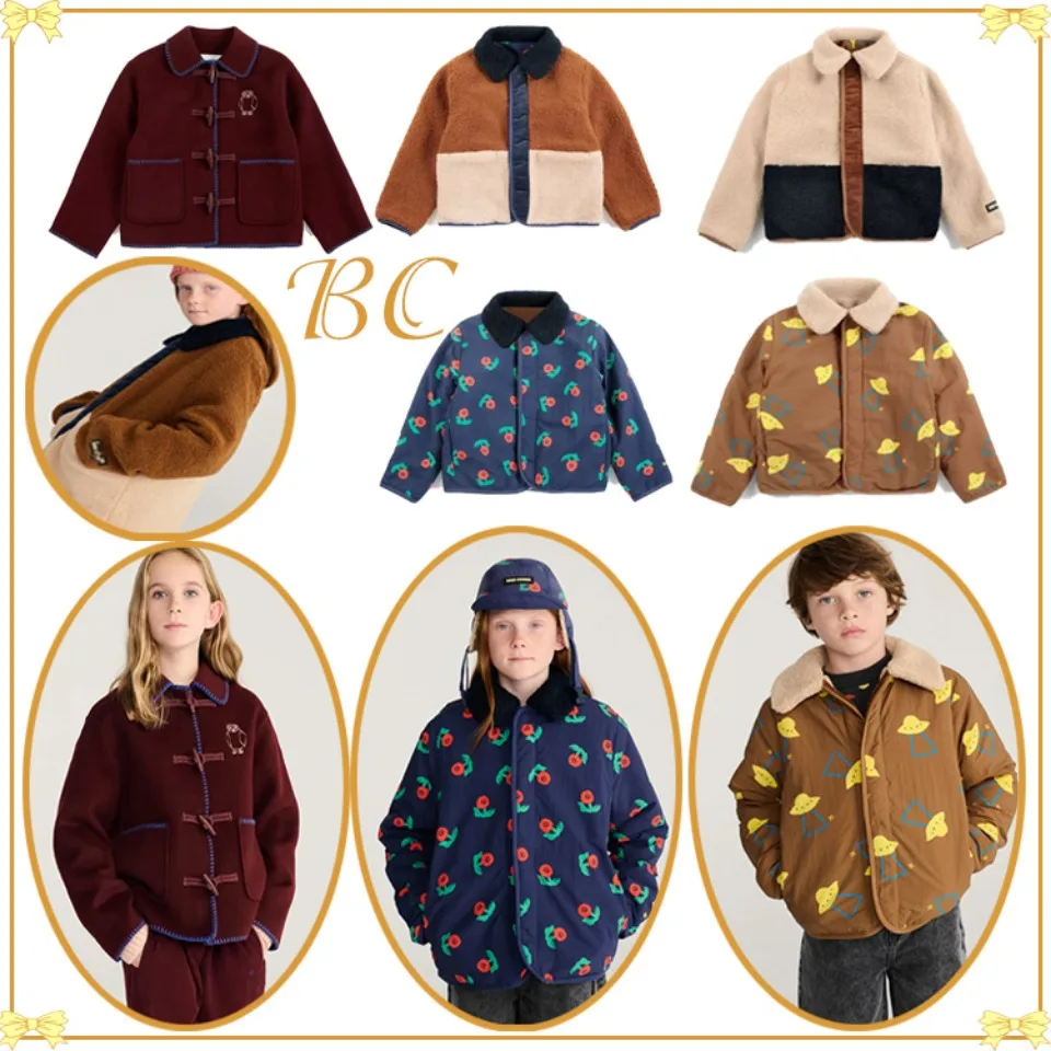 Winter 2026 BC Cotton Jacket Wine Red Woolen Coat Fully Printed Toddler Girls Kids' Outerwear and Coats Boys Fleece Clothes Warm