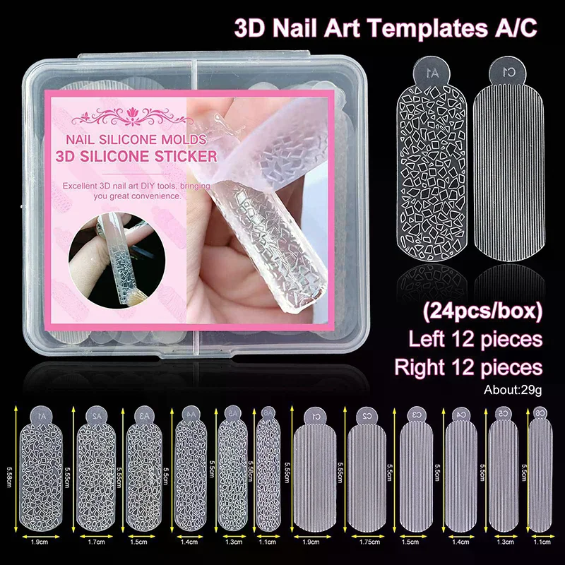 24pcs/Box 3D French Nail Sticker Reusable Dual Forms Nail Crystals Silicone Molds Forms For Quick Carving Manicure Tool