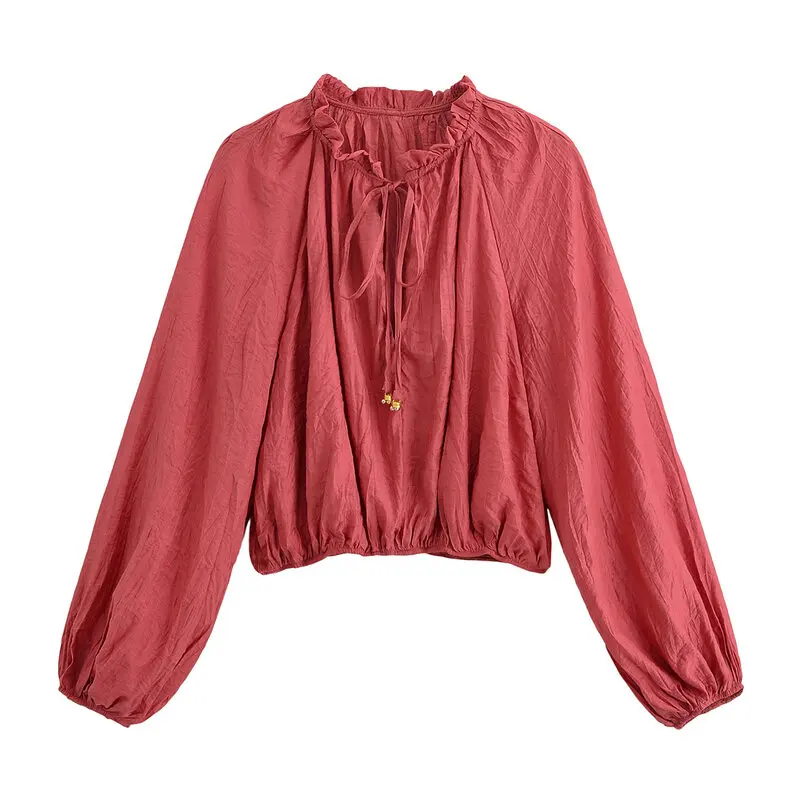 Sommer 2022 Damen Loose Long Sve V-Ne Top mit plissiertem Effekt Faionable Neuankömmling Geeignet für Kinder im Alter von 25 bis 35 Jahren