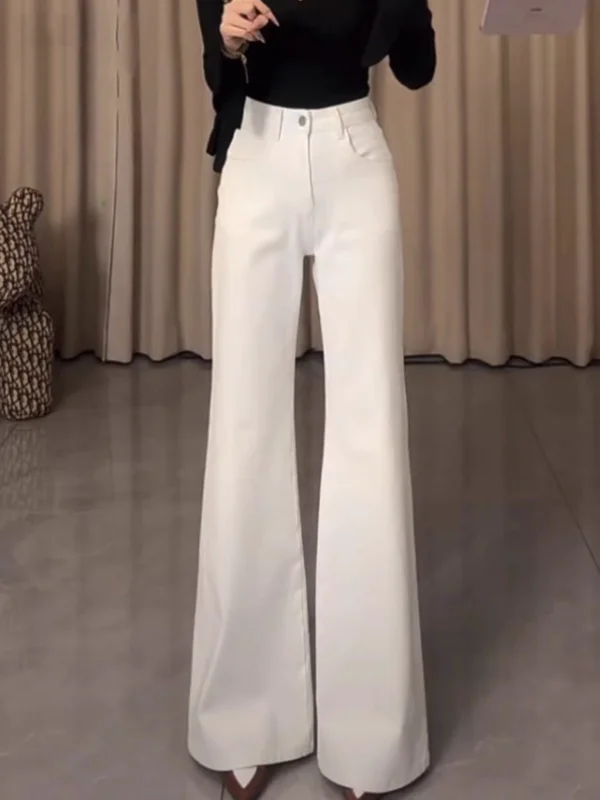 

American Style High Waist Wide Leg Micro Flared Jeans Women's Spring New Loose Floor-Length Bell Bottoms Cotton Blend Denim