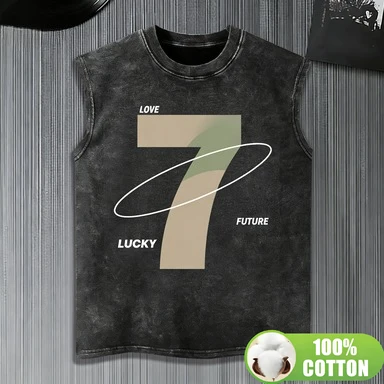 Abstract lines graffiti, green square design print, men's running sports vest, fitness vest