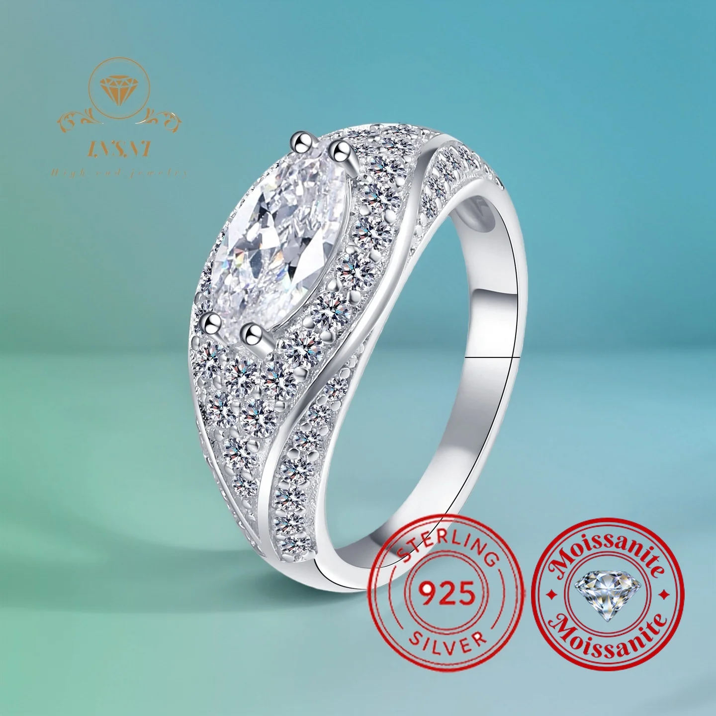 

Кольцо из стерлингового серебра S925 с муассанитом для женщин, с оправой «Маркиз» и узором «Злой глаз», роскошное кольцо в европейско-американском стиле