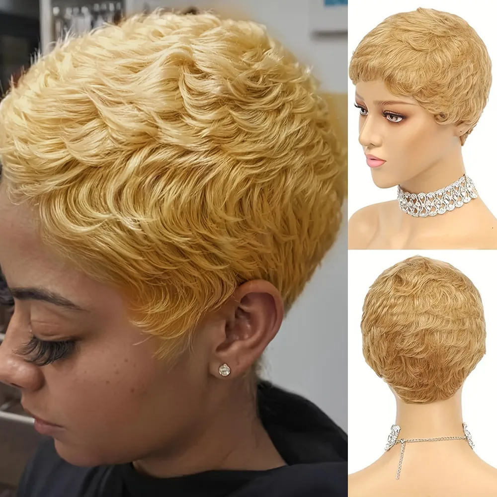 

Парик с стрижкой пикси, короткий прямой машинный парик Пикси, 27 цветов, многослойный парик из человеческих волос для женщин, парик для повседневного использования на вечеринке