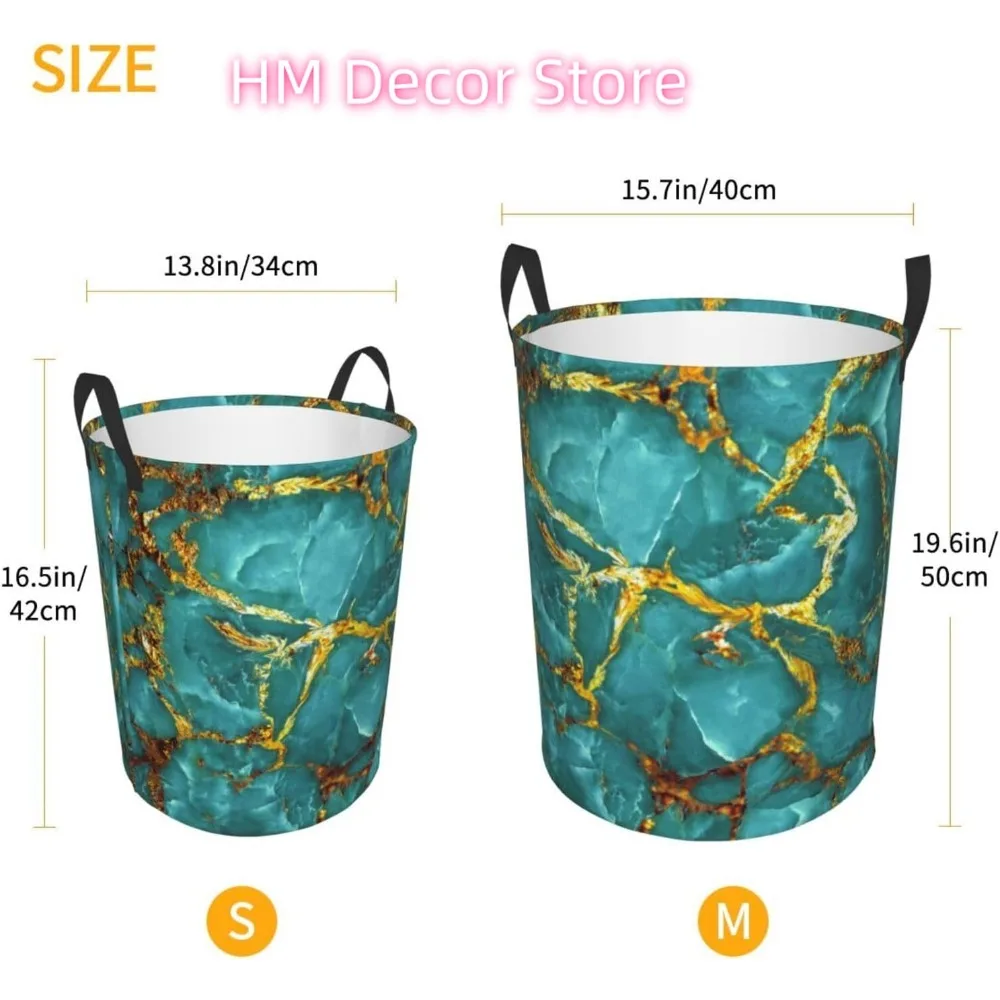 الذهب الأوردة الأزرق ممزق الرخام سلة الغسيل مقاوم للماء أكسفورد القماش سلة تنظيمية الملابس القابلة للطي يعوق مع مقبض ل #5