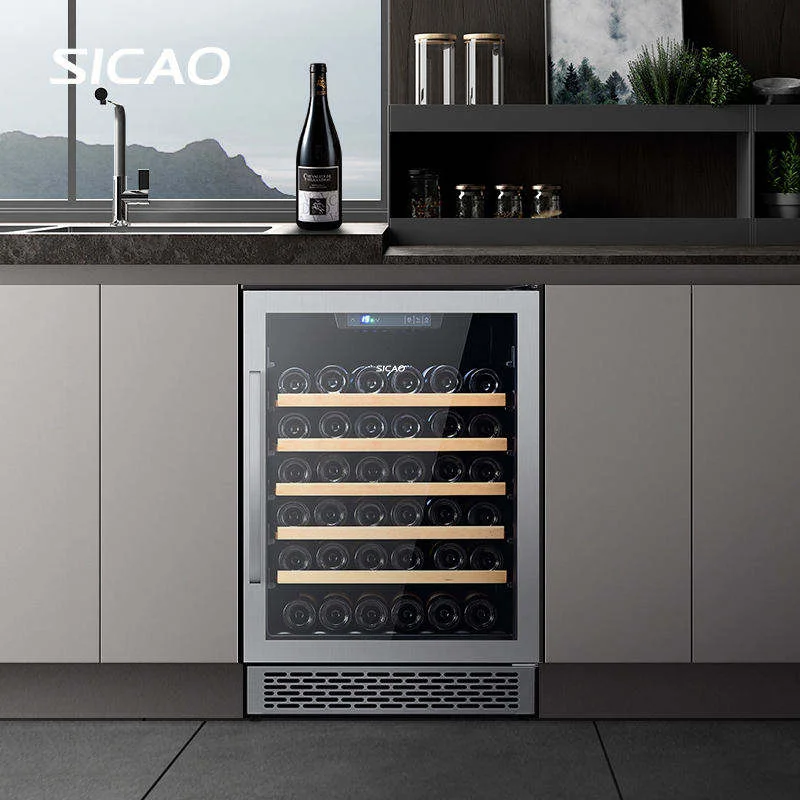300L Unique Design Glass Beverage Wine Cooler Cabinet Cellar with Blue LED Light for 28 Bottles Home Bar Party Storage