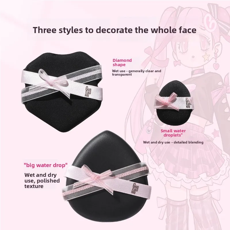 GUOXIAONIU 3pcs Pink Bowknot Powder Puff for Foundation & Concealer Dry and Wet Air Cushion Makeup Pads Cosmetic Puff Set