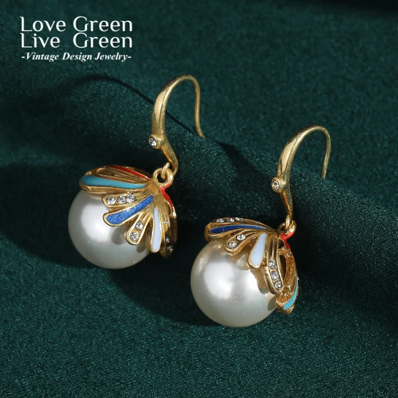 

Vintage Pearl Drop Earrings Designed Rhinestone Decoration Wedding Gold Color Hook Elegant For Women Daily Party Outfits New In