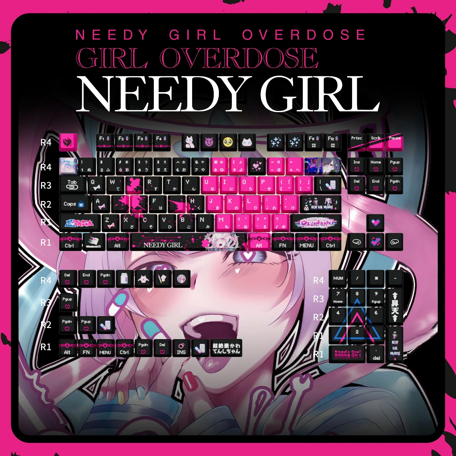 

MAIMOOO Anime Game Keycap Needy Girl Overdose Theme PBT Custom Mechanical Key Cap Cherry Profile PC Translucent Keyboard Keycaps