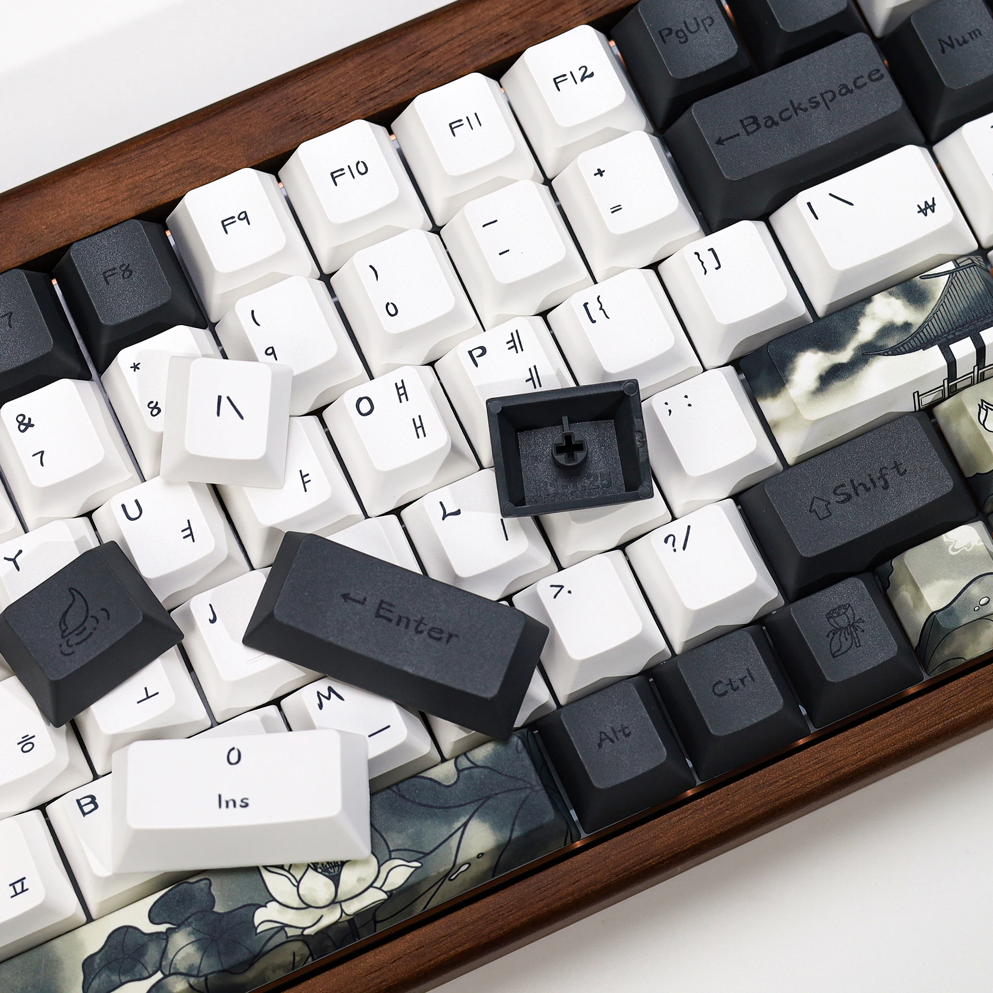 KBDiy Ink Lotus Keycap Cherry Profile Korean Keycaps PBT for Mechanical Gaming Keyboard DIY 142 Keys Aula F75 F87 F99 Key Caps