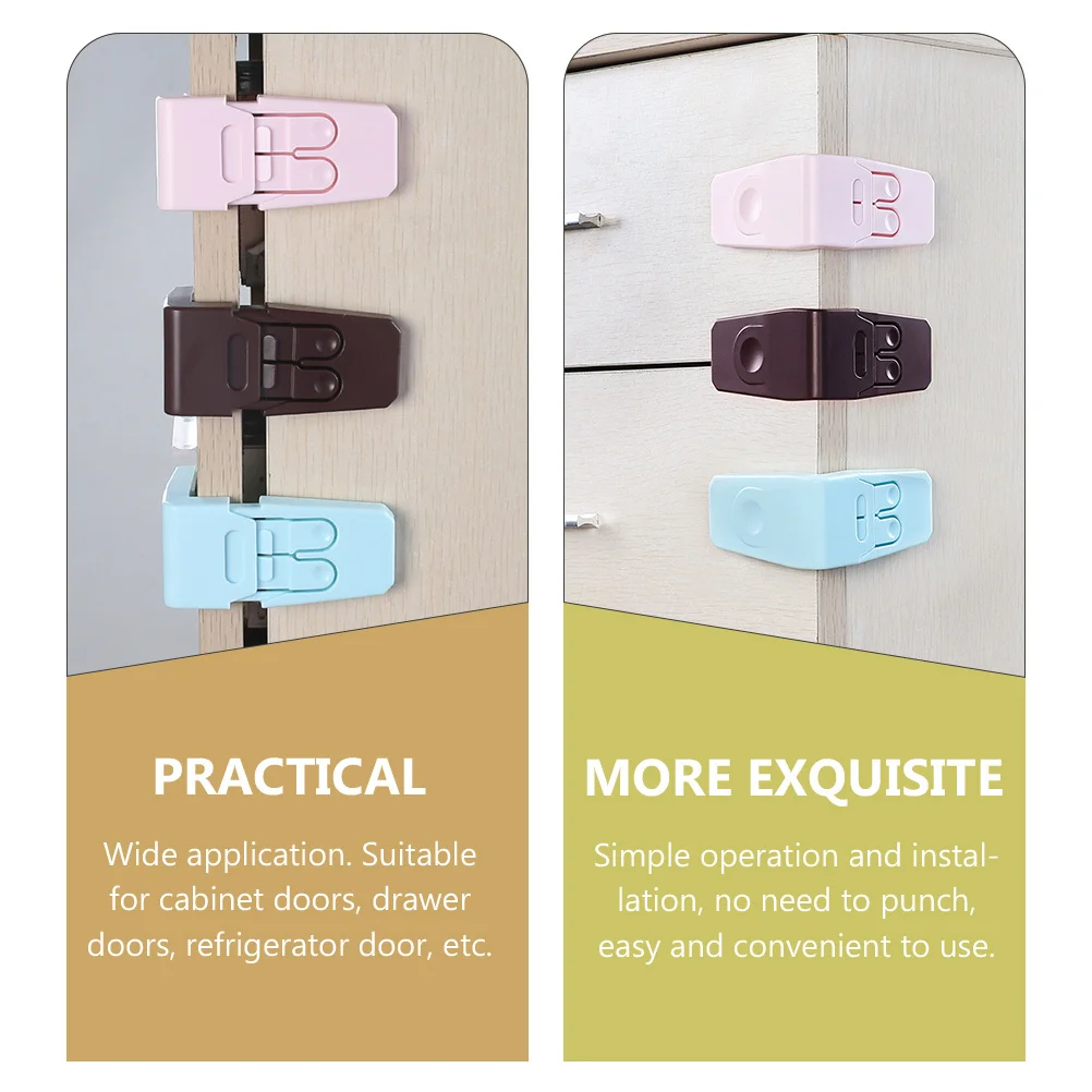 

3pcs Refrigerator Locks Cabinet Safety Latch for Kids Toddler Fridge Cupboard Brown Child Proof Lock Hardware