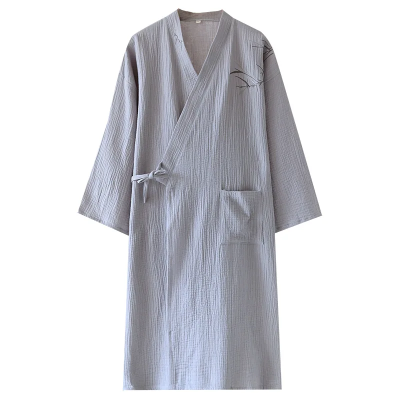 Kimono Robes Sleepwear Loose Men's Home Clothing Night Wear For Male Spring Summer New Bamboo Embroider Gauze Cotton Bathrobe