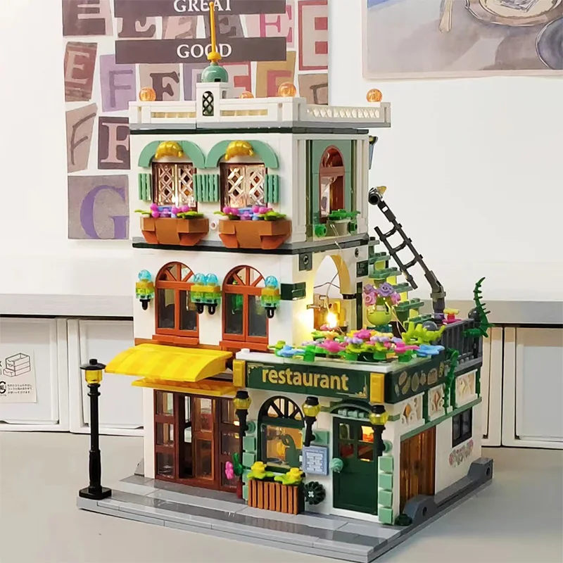 Blocos de Montar Criativos para Hotel, Restaurante e Salão, Brinquedos Educativos DIY para Crianças, Presentes para Meninos