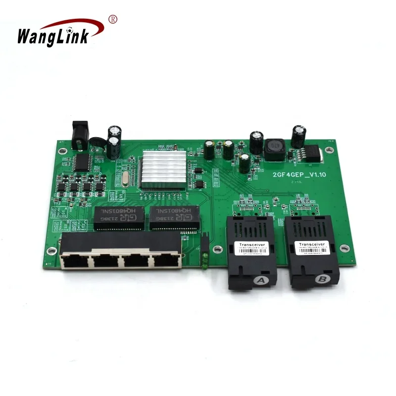 Wanglink 2GF4GE Gigabit 10/100/1000M 2 SC +4 Port POE PCBA, IEEE802.3AF/AT Fiber Optic POE Switch PCBA