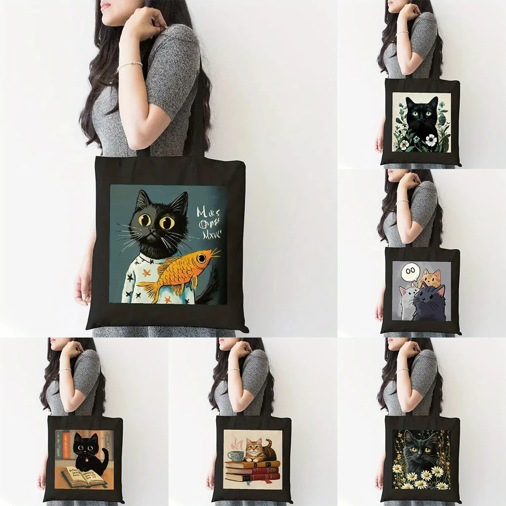 

Cute Cat Women Shoulder Bag Harajuku Kawaii Shopper Shopping Bag Ladies Reusable Large Capacity White Handbag Casual Tote Bags