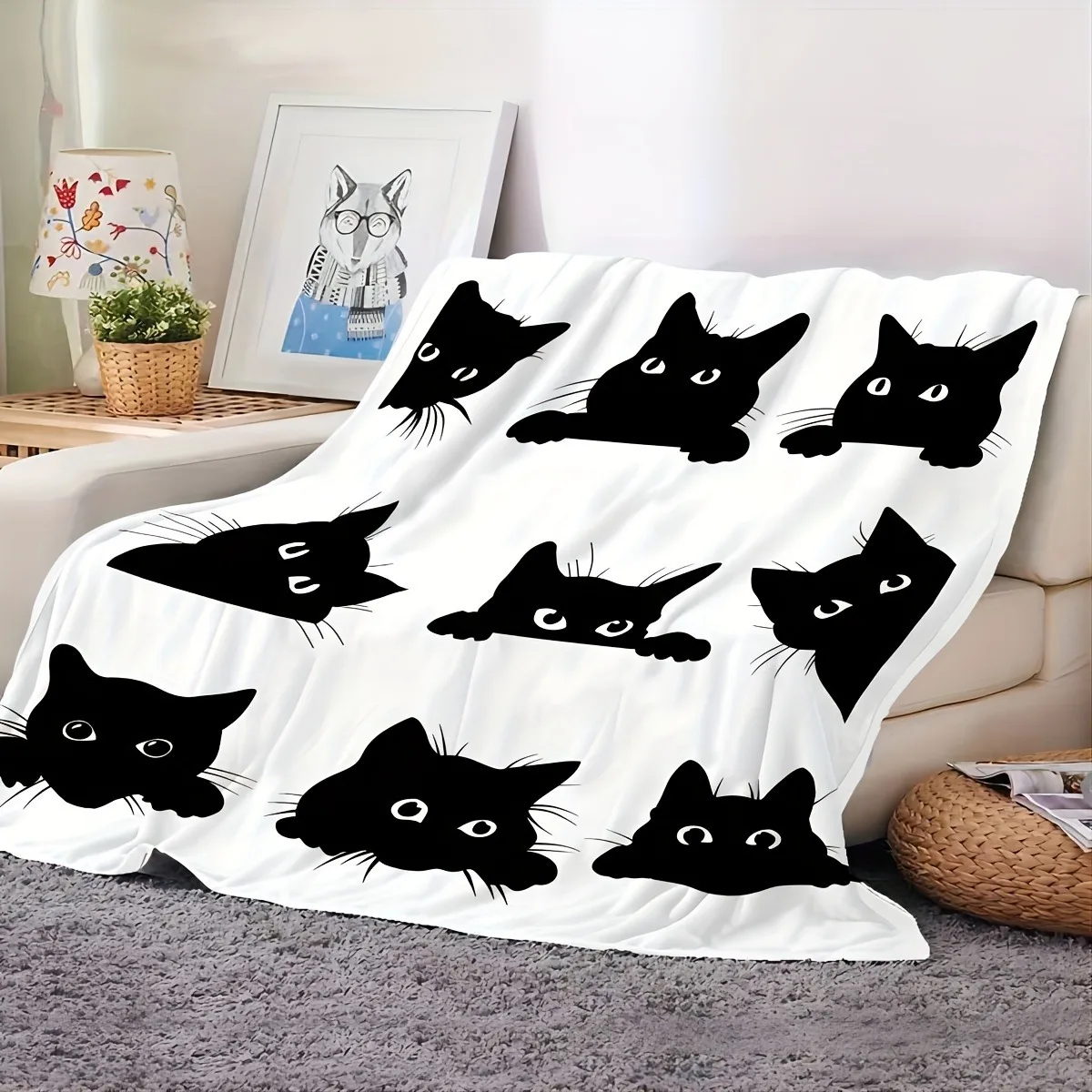 

Cute Black Cat Pattern Throw Blanket, Pet - Lovers Home Decor Blanket
