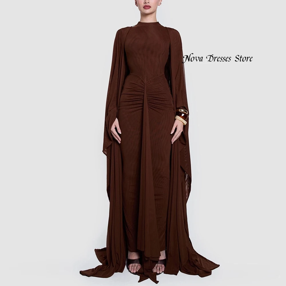 High Quality Chiffon Evening Dresses  O-Neck Long Sleeves Shawl Customized Homecoming Dresses Pleats Special Occasion Gowns image 3