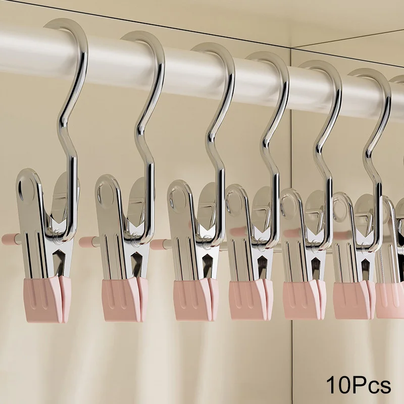 10 Stuks Broek Hanger Rvs Wasknijpers Wasgoed Kleding Haringen Met Haak Kast Kleding Organizer Draagbare Sokken Clips