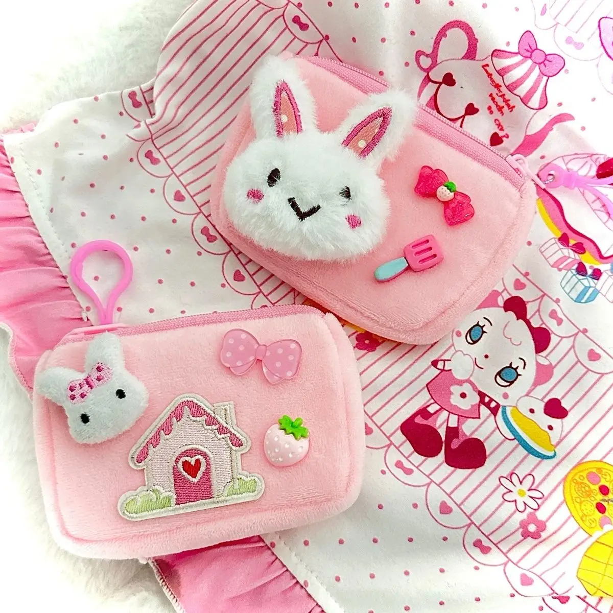 Japanese Cartoon Mp Sweet Pink Mini Wallet Cute Core Plush Key Ring Pendant Storage Card Bag Coin Purse Carteras Para Mujer