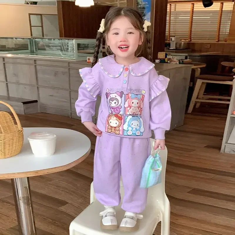 My Melody Anime Kawaii Sanrio Felpa con cappuccio a maniche lunghe Pantaloni Set Bambini carini Hello Kitty Camicia sportiva per il tempo libero per bambini Regali