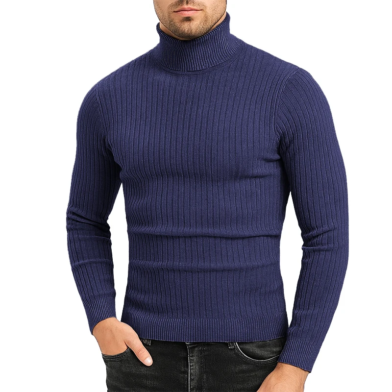 Autumn Mens Sweaters Turtleneck Cable Knitted Pullover Sweaters Outdoor Long Sleeve Slim Fit Casual Fall Winter Warm Streetwear
