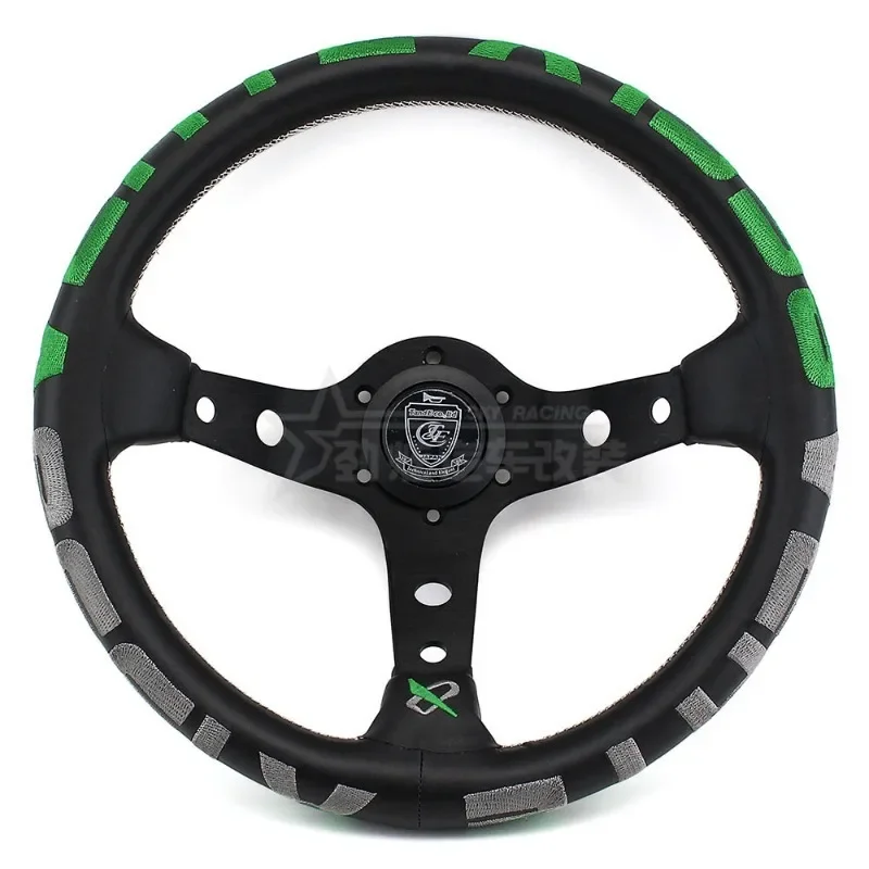 

Refitting Racing Car 13 Inch Leather Alloy Embroidery Red and Green Universal Steering Wheel