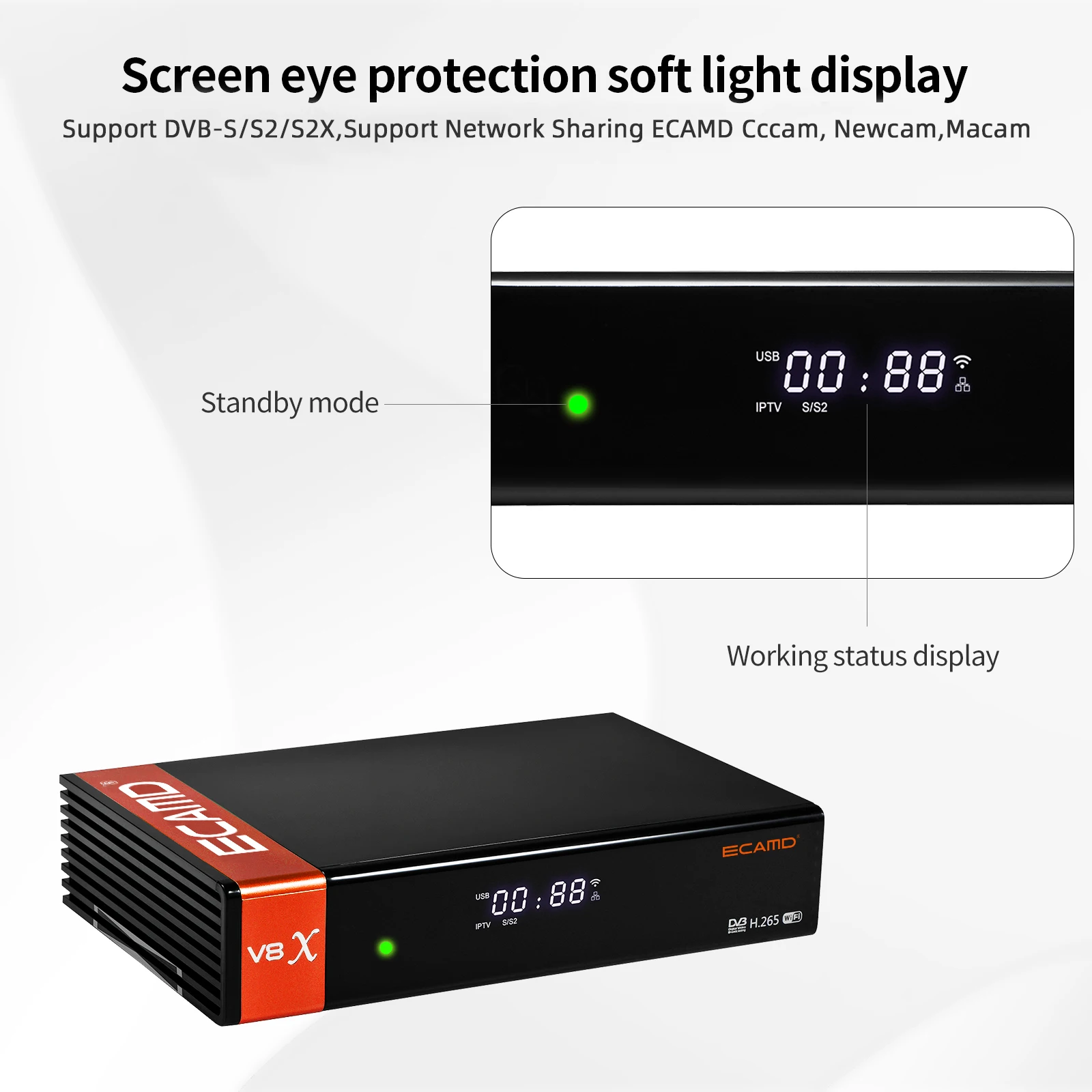 ECAMD V8X V9 Prime جهاز استقبال الأقمار الصناعية DVB-S2X/S2/S 1080P HD H.265 مشغل الوسائط المدمج في 2.4G WIFI دعم ترقية MARS Spain