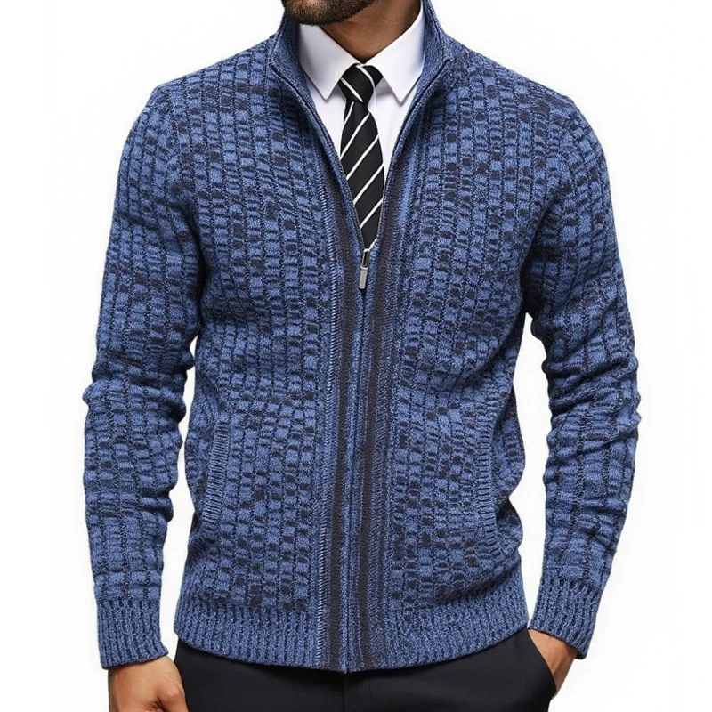 سليم صالح الرمز البريدي كم طويل متماسكة بالأزرار الرجال خريف شتاء عادية الوقوف طوق Sweatercoats رجالي موضة الحياكة سترة معطف