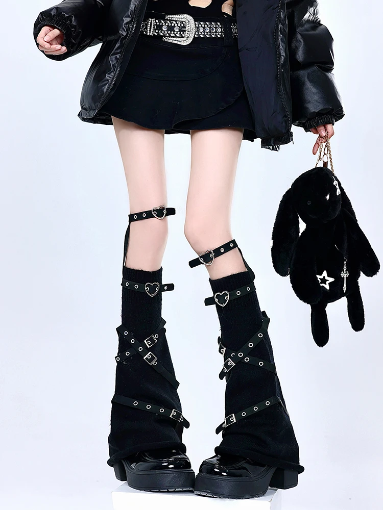 Left Sock Original Y2k Love Metal Buckle Leg Cover Dark Punk Leg Ring Crossed Knee Socks Cover Yabifeng Stacking Socks for Women