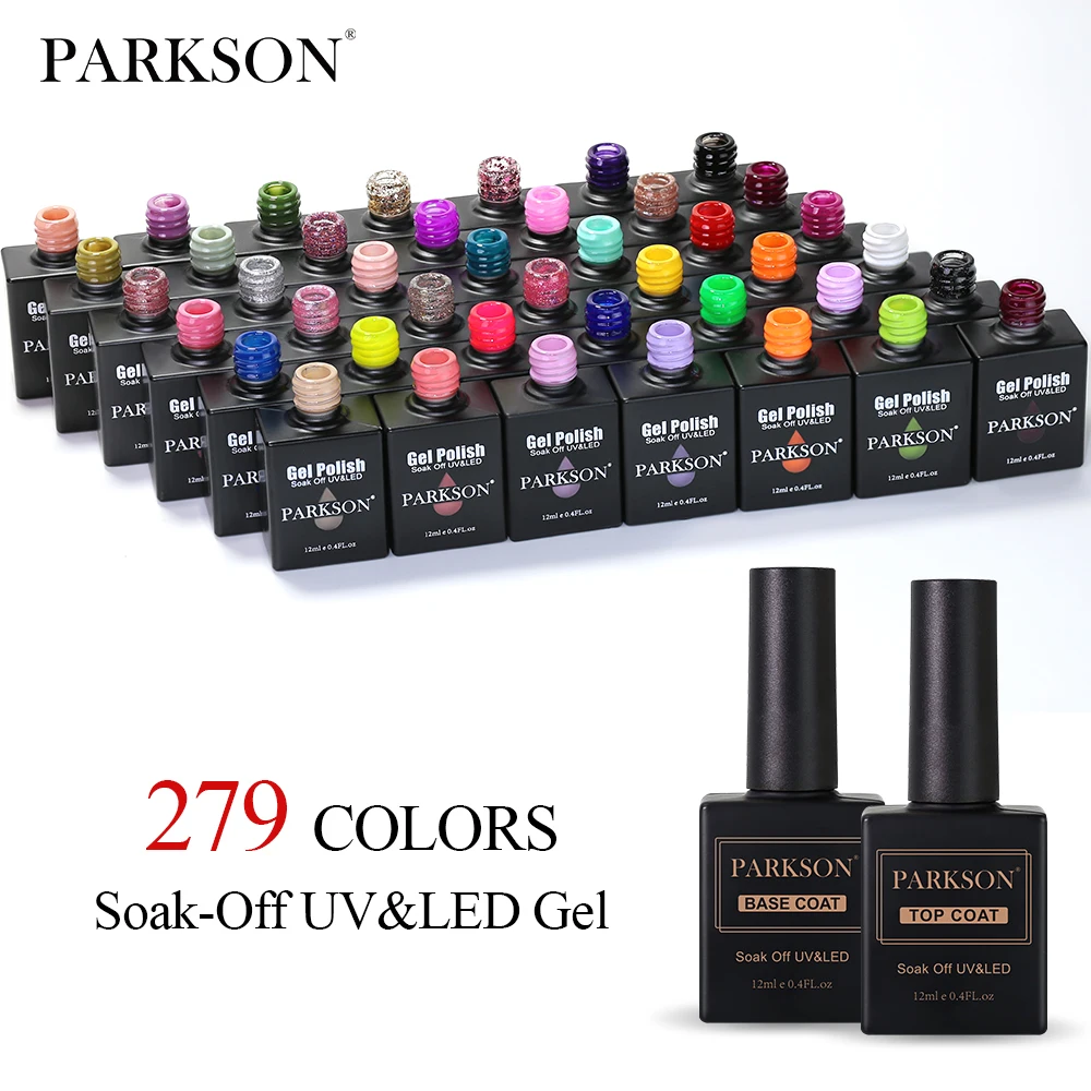 ยาทาเล็บเจล Parkson 12 มล. ปราศจากสาร TPO และ HEMA แบบกลิตเตอร์ กึ่งถาวร ลอกออกได้ด้วยน้ำยาล้างเล็บ ใช้กับหลอดไฟ UV/LED ติดทนนาน พร้อมท็อปโค้ทวิ้นิชเนื้อเพชร
