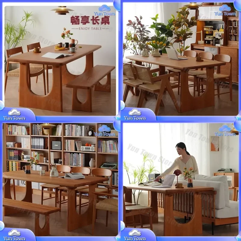 Nordic Solid Wood Large Board Table for Cherry Wood Island Table Japanese Desk Art Worktable Super Thick Long Table for Home