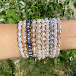 Fashion Natural Freshwater Pearl Bracelet Pink White Irregular Round Oval Pearl Stretch Bangle Baroque Vintage Female Jewelry