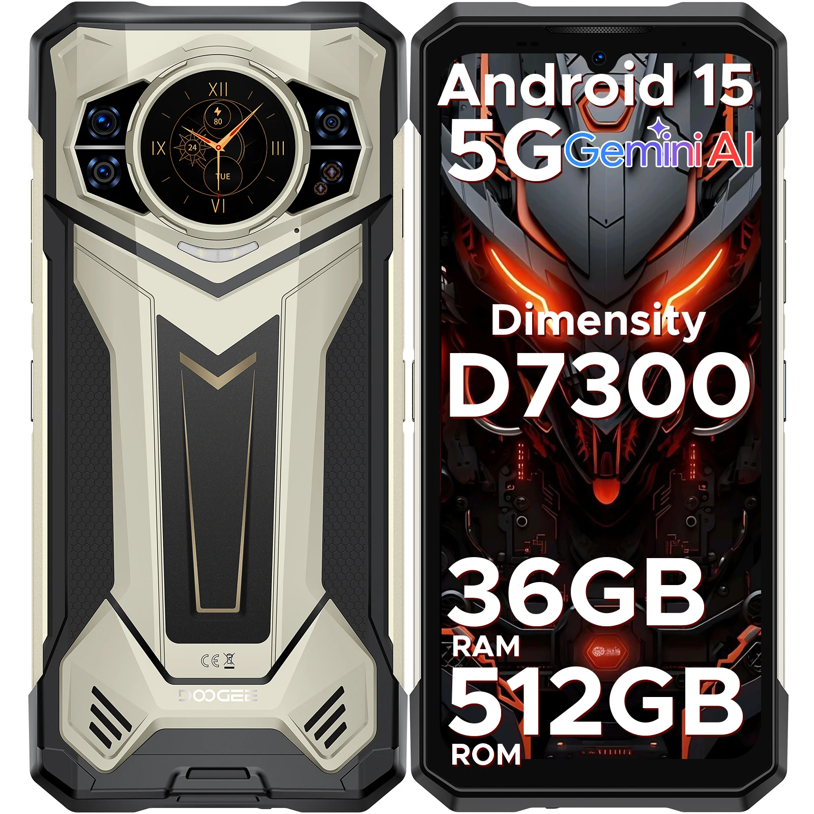 DOOGEE S200 Plus 5G AI Wytrzymały Telefon 36GB(16 20) 512GB Dimensity 7300 Telefony do Gier 1,32'' Tylny Wyświetlacz 6,72'' Bateria 11000mAh