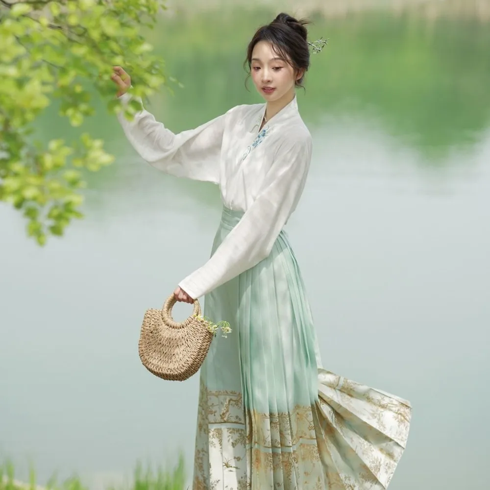 

Horse Face Skirt Set - Retro Chinese Style Floral Print Autumn Winter Daily Wear, Elegant Traditional Outfit for Women