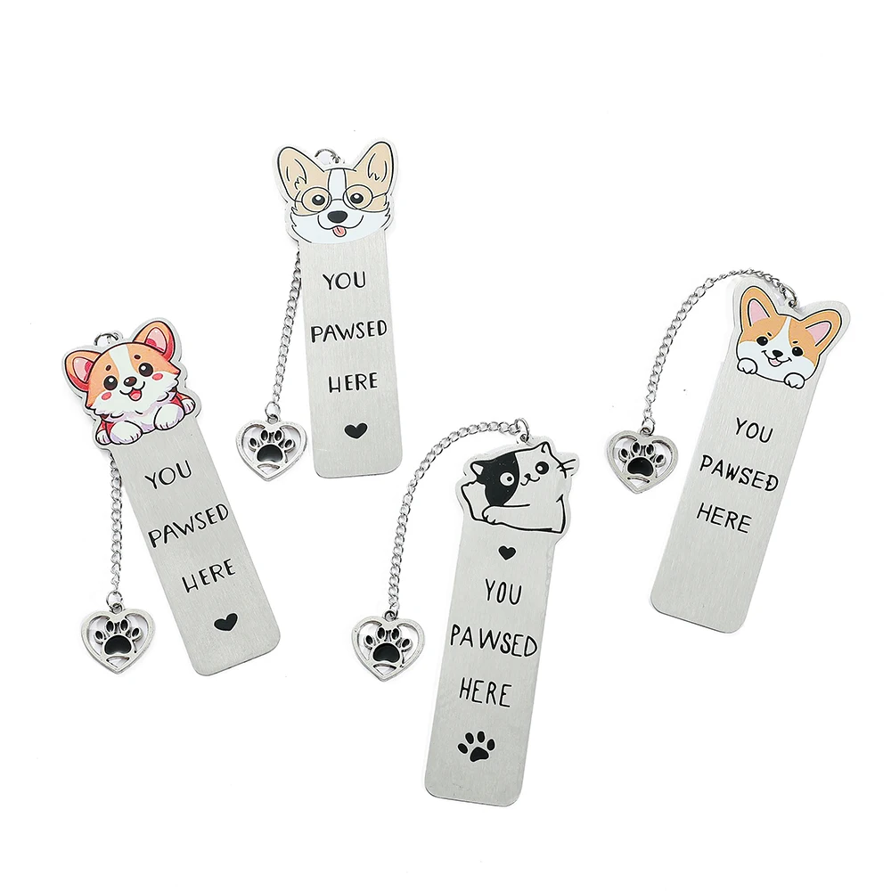 Colored glasses stainless steel dog paw pendant bookmark, a reading gift for book lovers, book fans, bookworms, and friends