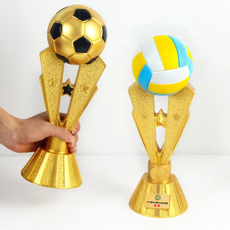 New Resin Sports Trophies, V-shaped Basketball, Football, Volleyball Elements Painted Sports Events Awards Memorial