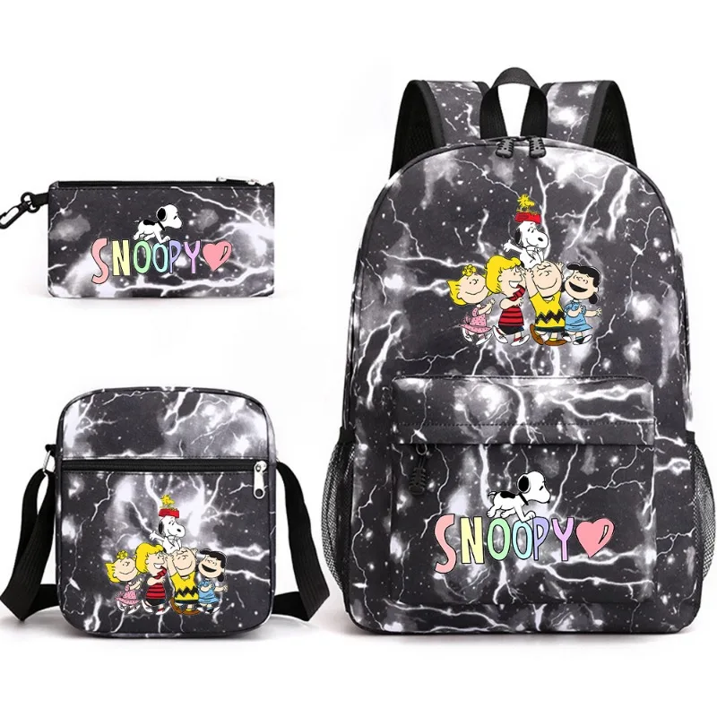 Plecak Snoopy Trzyczęściowy zestaw tornister Torby na ramię Piórnik Kreskówka Torba na ramię o dużej pojemności Anime Studenci Bookbag