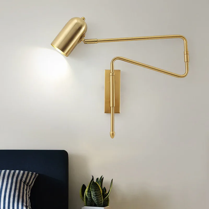 

Modern Bedside Wall Lamp Nordic Living Room Bedroom Study Aisle Rocker Arm Long Arm Long Rod Foldable Stretchable Reading Light