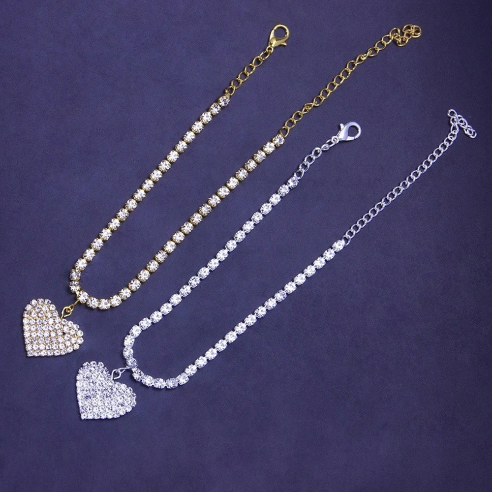 SUMENG 2025 Rhinestone Heart Pengdant Chain Anklets Luxury Bracelet on Leg Accessories For Women Wedding Party Fashion Jewelry