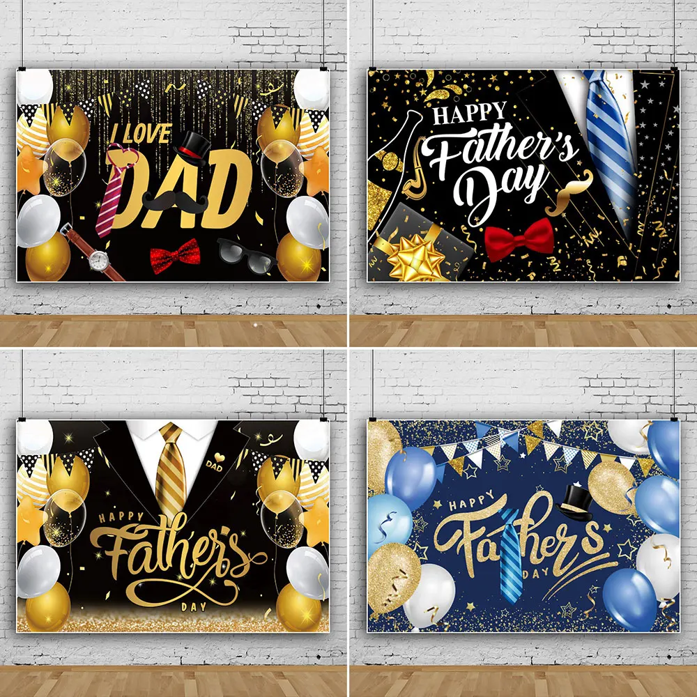 Happy Father's Day Backdrop I Love Dad Black Wooden Pattern Love Papa Thanks To Father Party Decor Background Banner Supplies