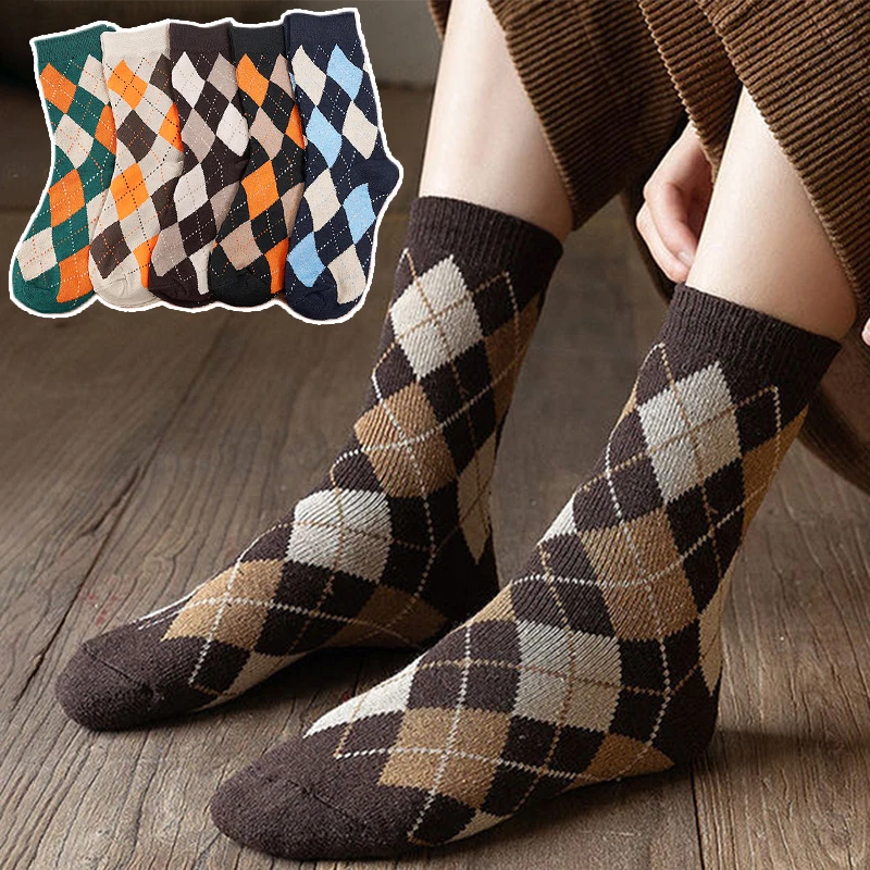 Fashion Plaid Striped Socks For Women Men Autumn and Winter mid-calf Warm diamonds Sock Streetwear Funny Argyle Geometric Socks