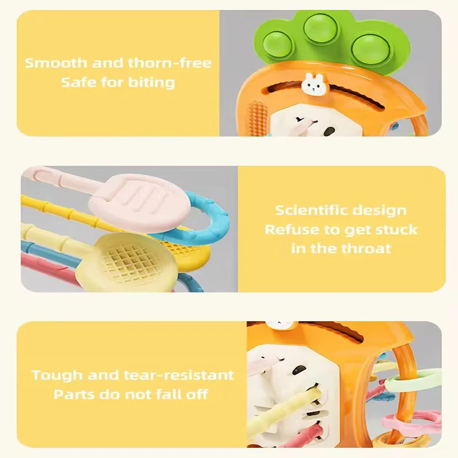 1 Uds.-Montessori juguetes de cuerda para tirar lindo conejo rábano bebés juguetes sensoriales mordedores desarrollo de habilidades motoras finas juguetes regalos para bebés