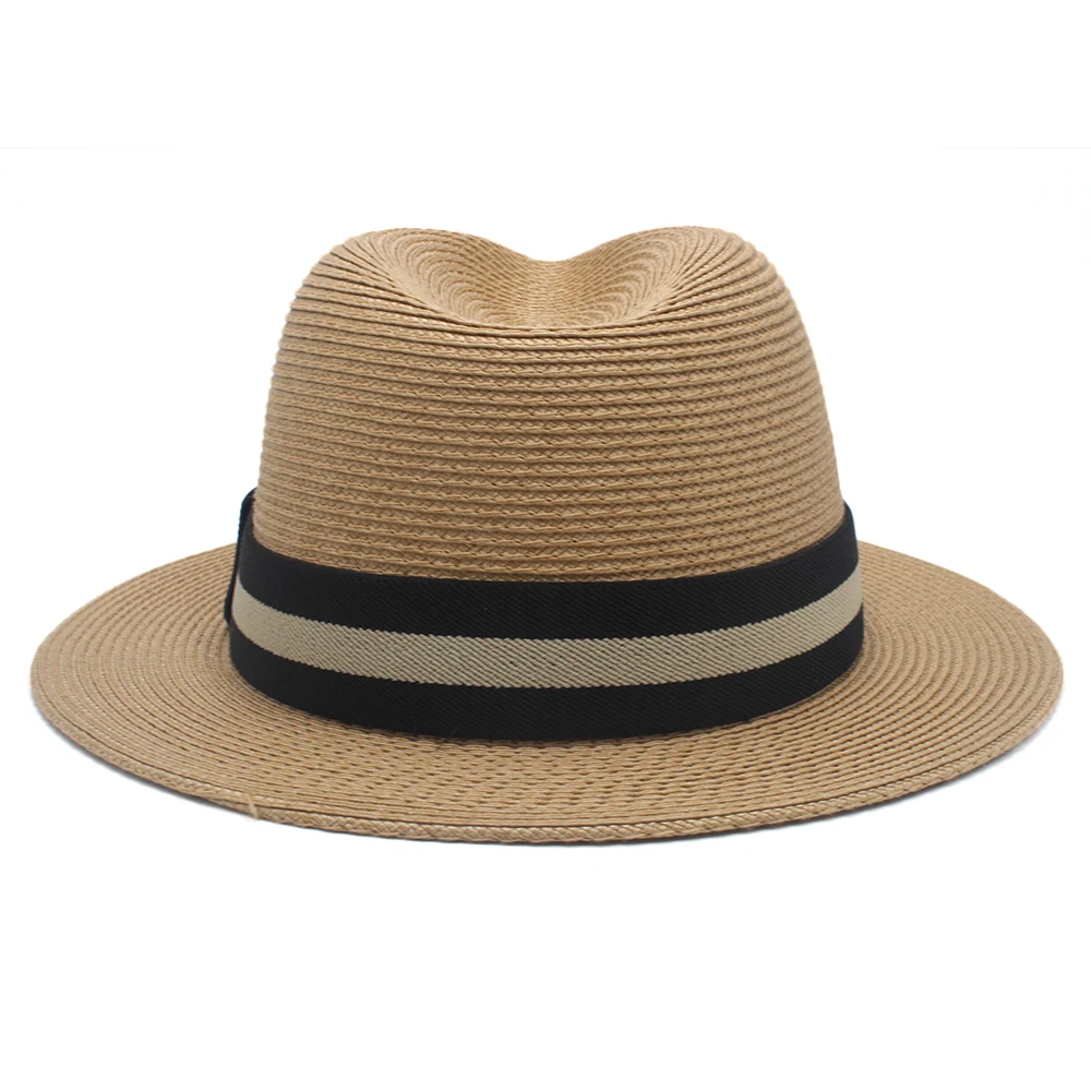 Men Women Soft Straw Panama Hats Summer Fedora Middle Brim Sunhats Trilby Caps Street Beach Travel Sombrero Size US 7 1/4 UK L