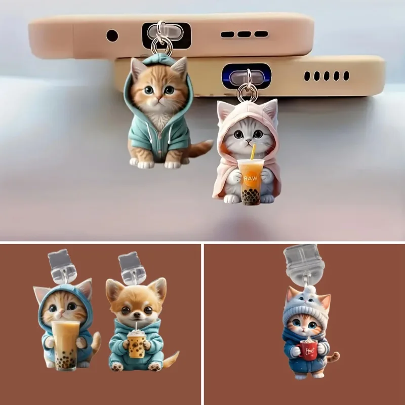 Cute Cat Decorative Accessories Hanging Accessories Universal Dust Plug Phone Dust Plug for iPhone for Samsung Type-C Interface