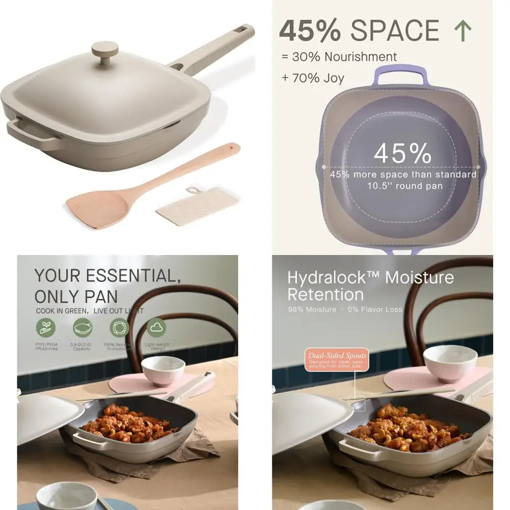 

Non-Stick 10.5 Inch Ceramic Pan with Lid, 3.8 Quart Cast Aluminum Deep Sauté Pan, Ti-Ceramic Non-Toxic Cooking Pan with Wooden H