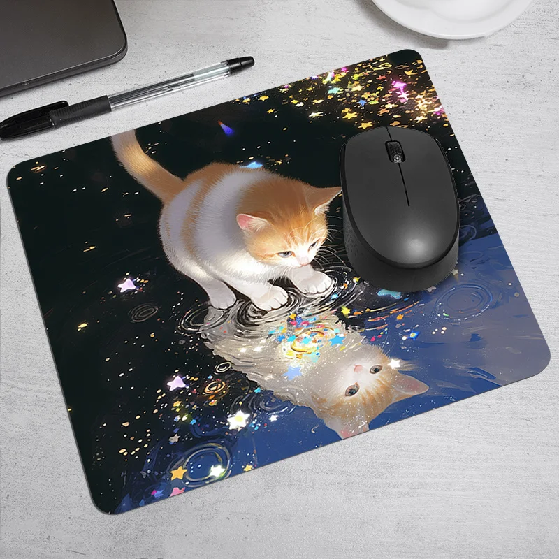 Das Starry Cat Reflection Square Mauspad, die rutschfeste Gummi-Tischunterlage und die strapazierfähige Computer-Tastaturunterlage sind für Gamer geeignet. – Detail 6