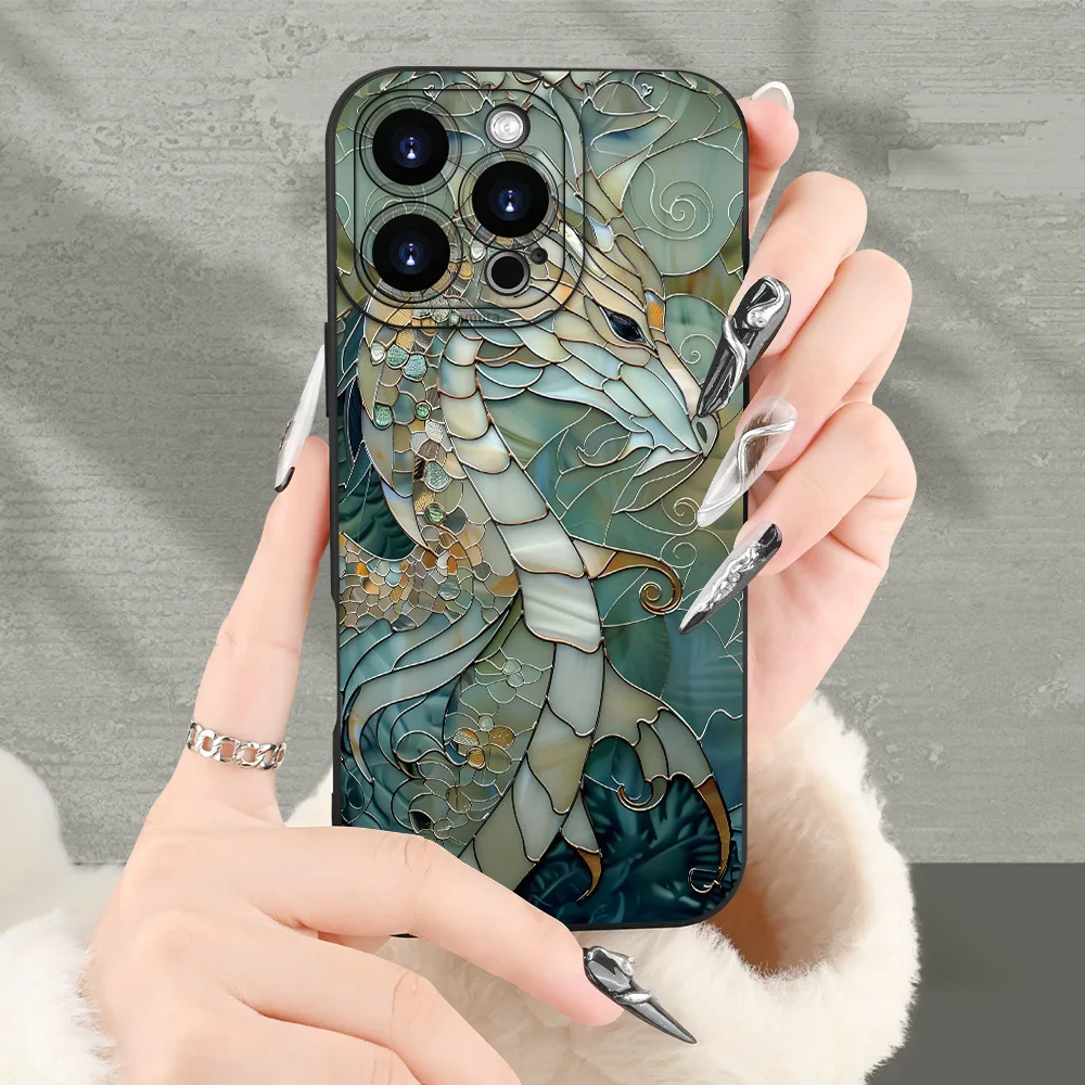 Creative turquoise marble pattern dragon design phone case for iPhone 16, 15, 14, 13, 12Pro Max
