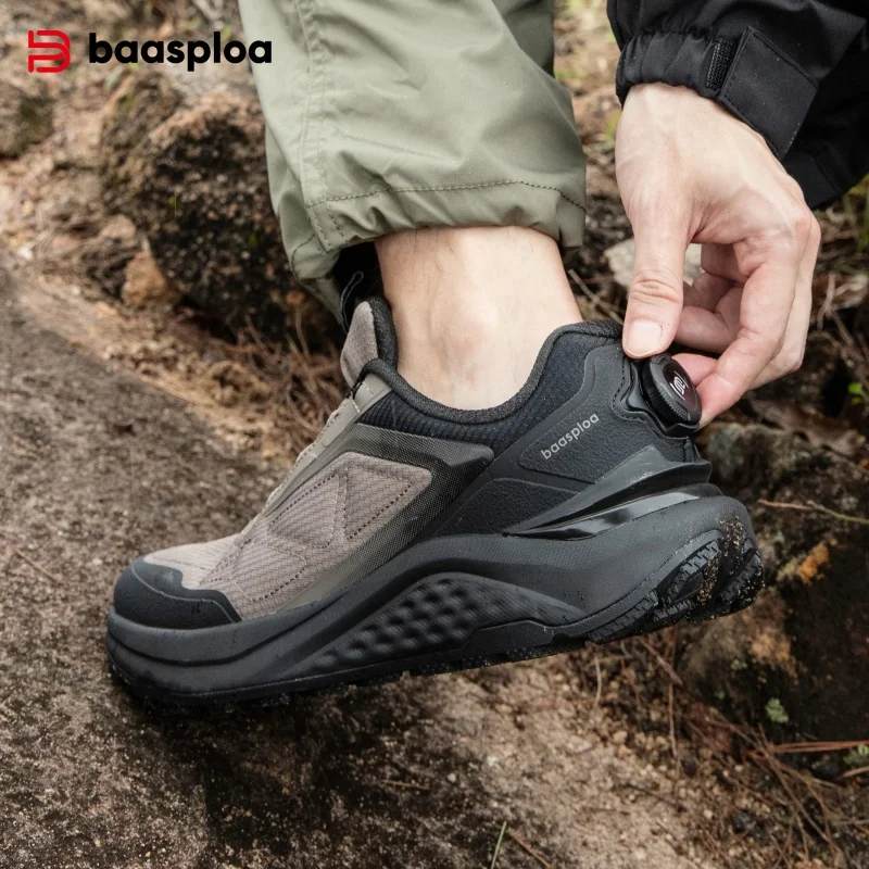

Baasploa Men Hiking Shoes New High Quality Male Trail Running Sneakers Anti-Skid Wear-Resistant Rotating Button Outdoor Shoes