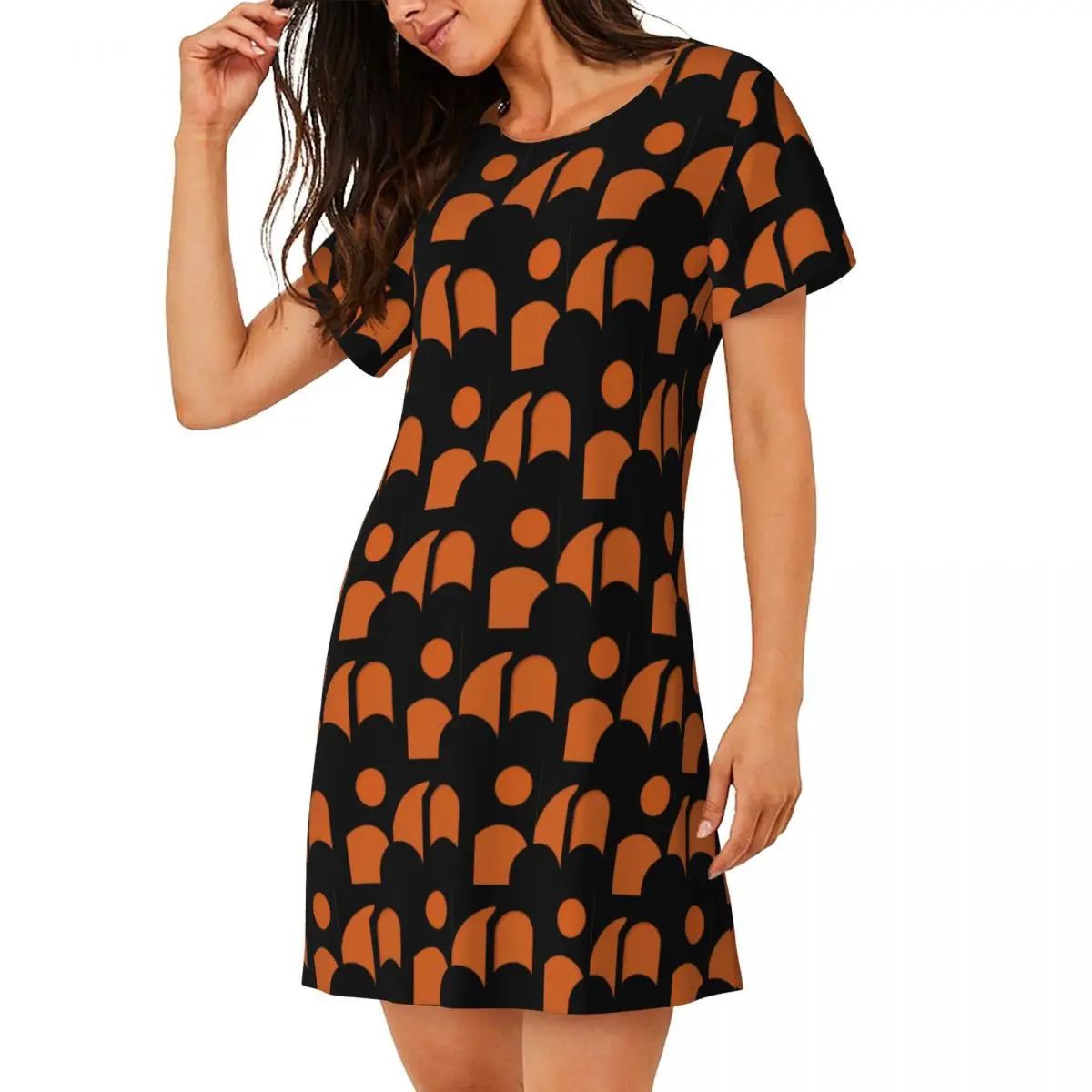 Custom Geometric Terracotta Shapes Short Sleeves Nightdress For Sleepshirts Women Short Sleeve Nightgowns Loose Pajama Dress